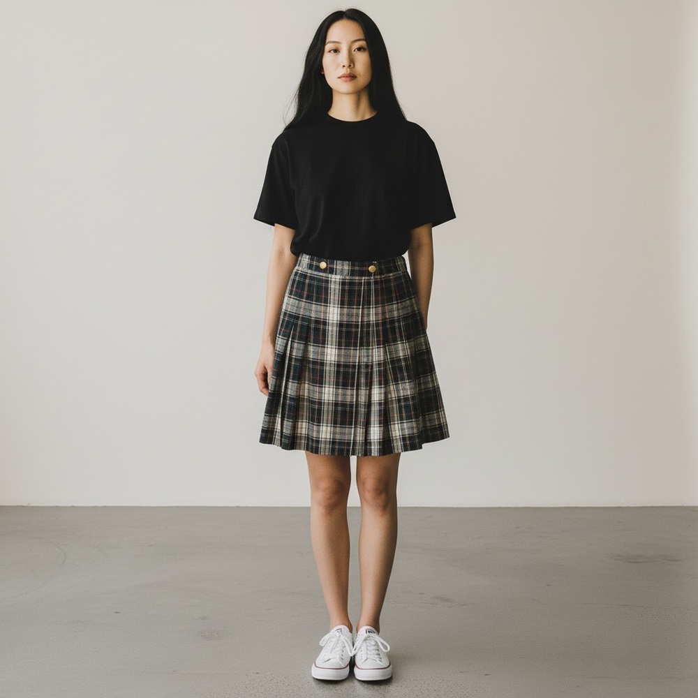 The Limited Vintage Y2K Plaid Tartan Pleated Skirt Cotton Linen Blend Size 10
